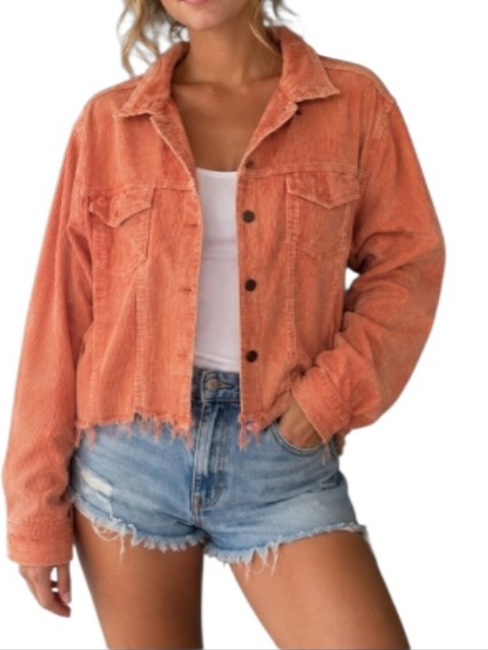 POL Orange Faded Corduroy Distressed Jacket-NWOT